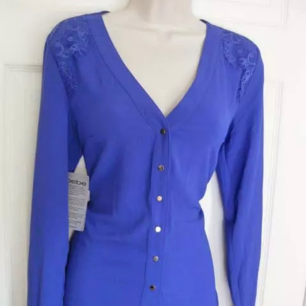 BEBE ANNIKA LACE YOKE BUTTON SHIRT TOP NEW NWT XSMALL XS